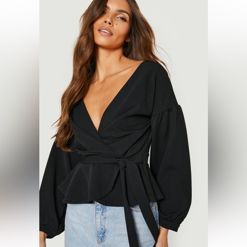 Boohoo Bell Sleeve Wrap Over Top